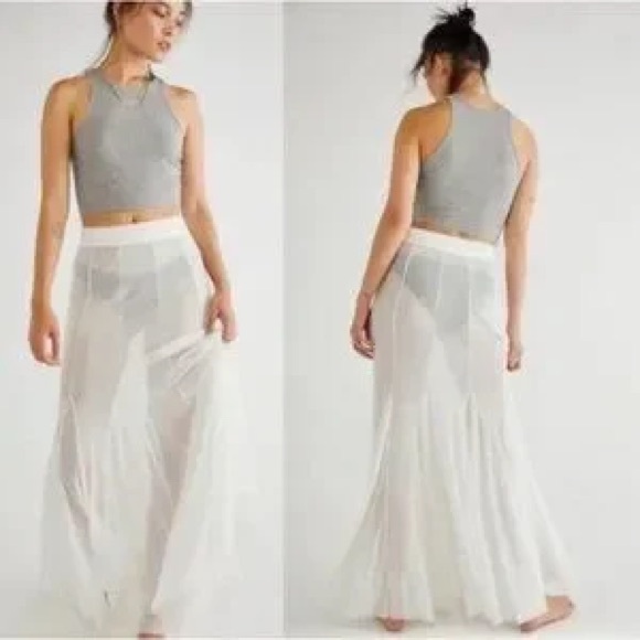 Free People Sheer White mesh see through Gadot bridal Maxi Skirt half slip XL - Picture 6 of 12